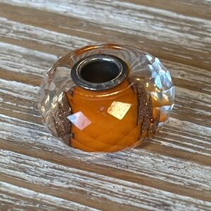 TROLLBEADS Royal orange faceted glass bead sterling silver core charm rare